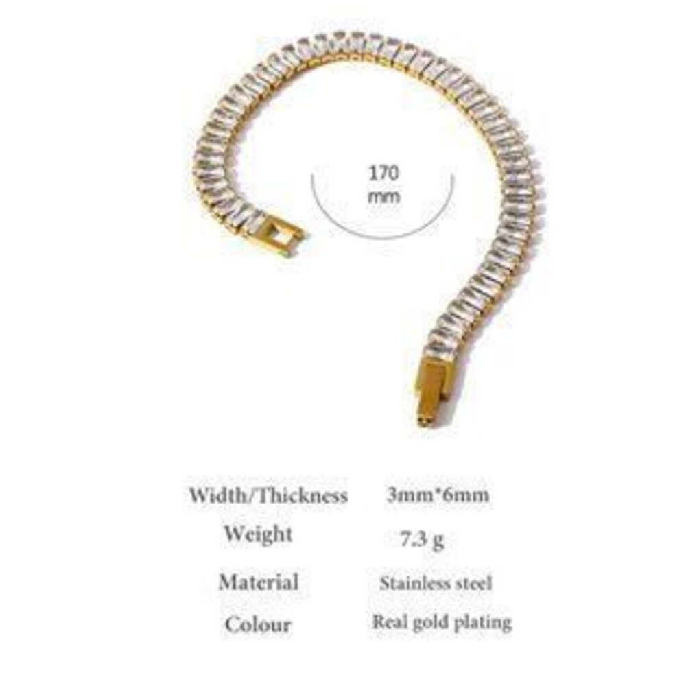 New 18K Gold Plated Baguette Diamond Bracelet